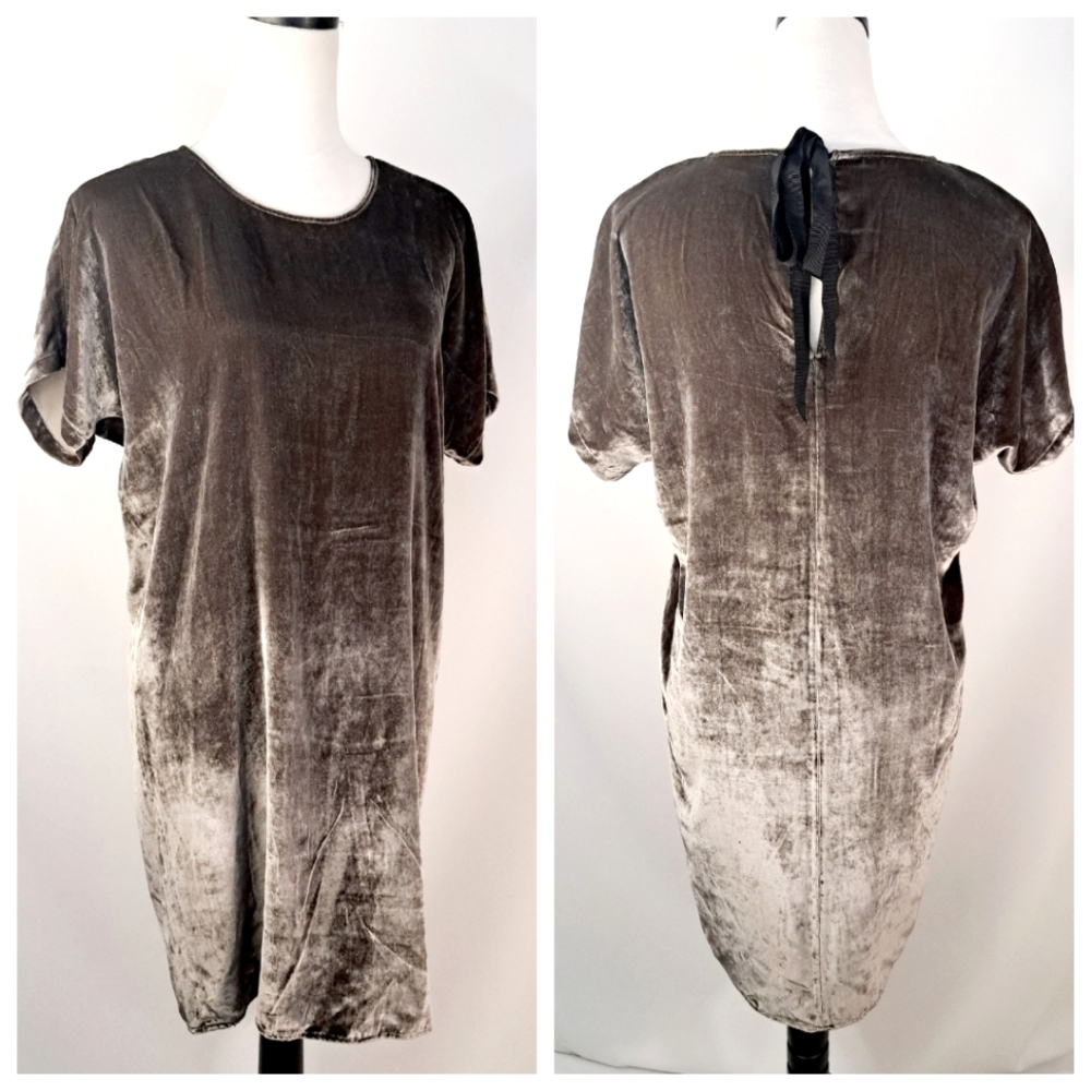 NWT Madewell Velvet Pewter Shift Mini Dress Short Sleeve Keyhole Tie Back XS